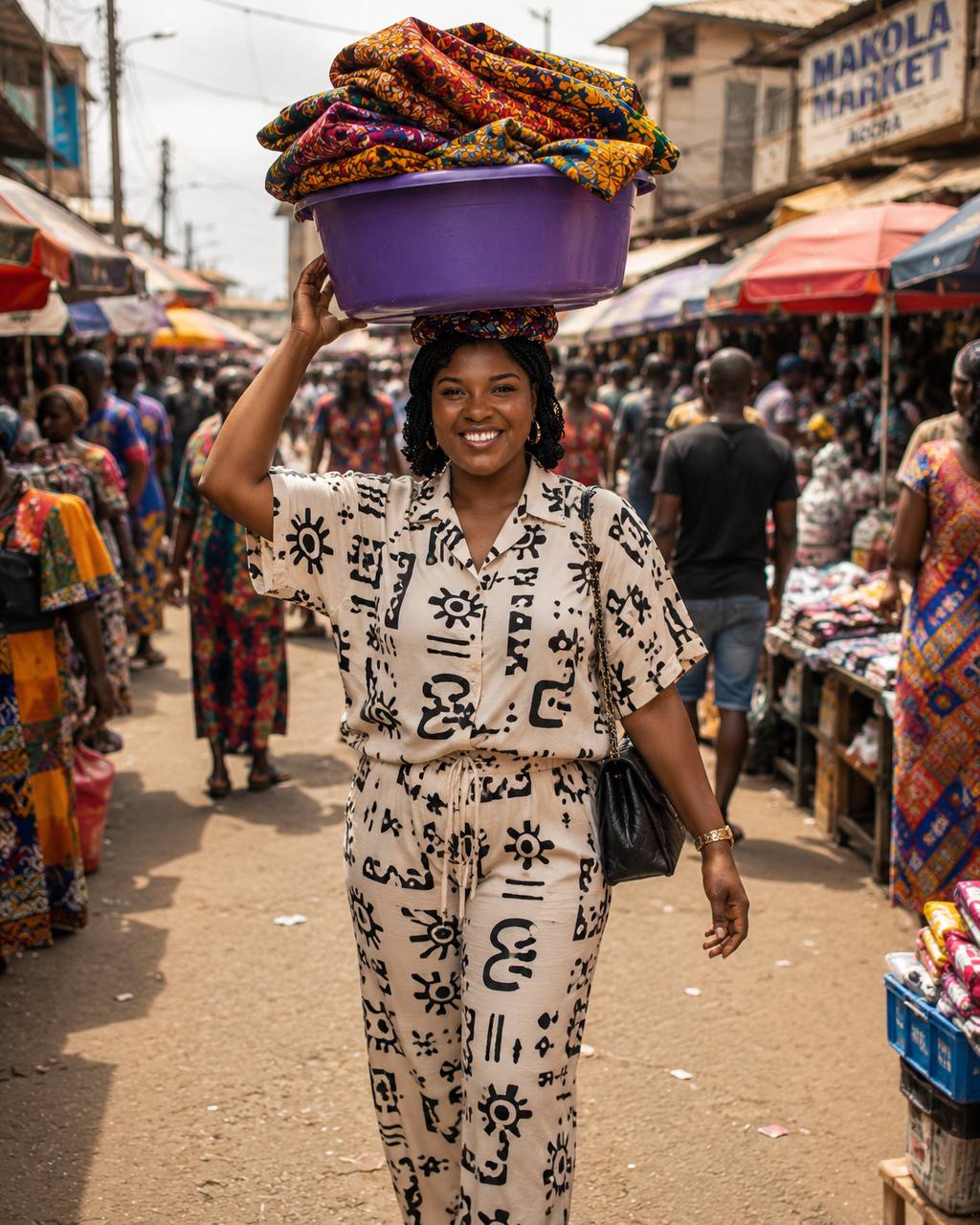 Guest enjoying a hosted Makola Market day in Accra