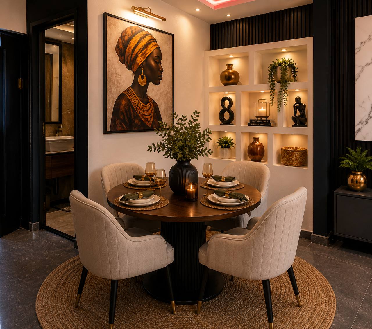 Styled dining area in an Accra apartment for visitors planning a Ghana trip